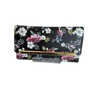 Brand New Steve Madden Black Floral Metallic Gold Liner Tri-Fold Wallet  Cute!